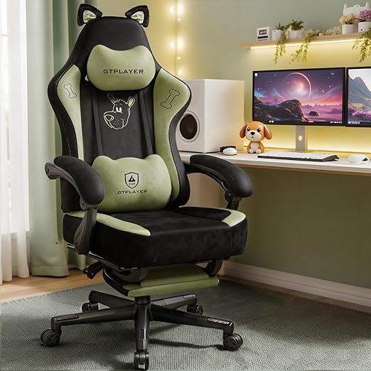 Pink Gaming Chair with Cat Ears - Ergonomic Office Chair with Memory Foam