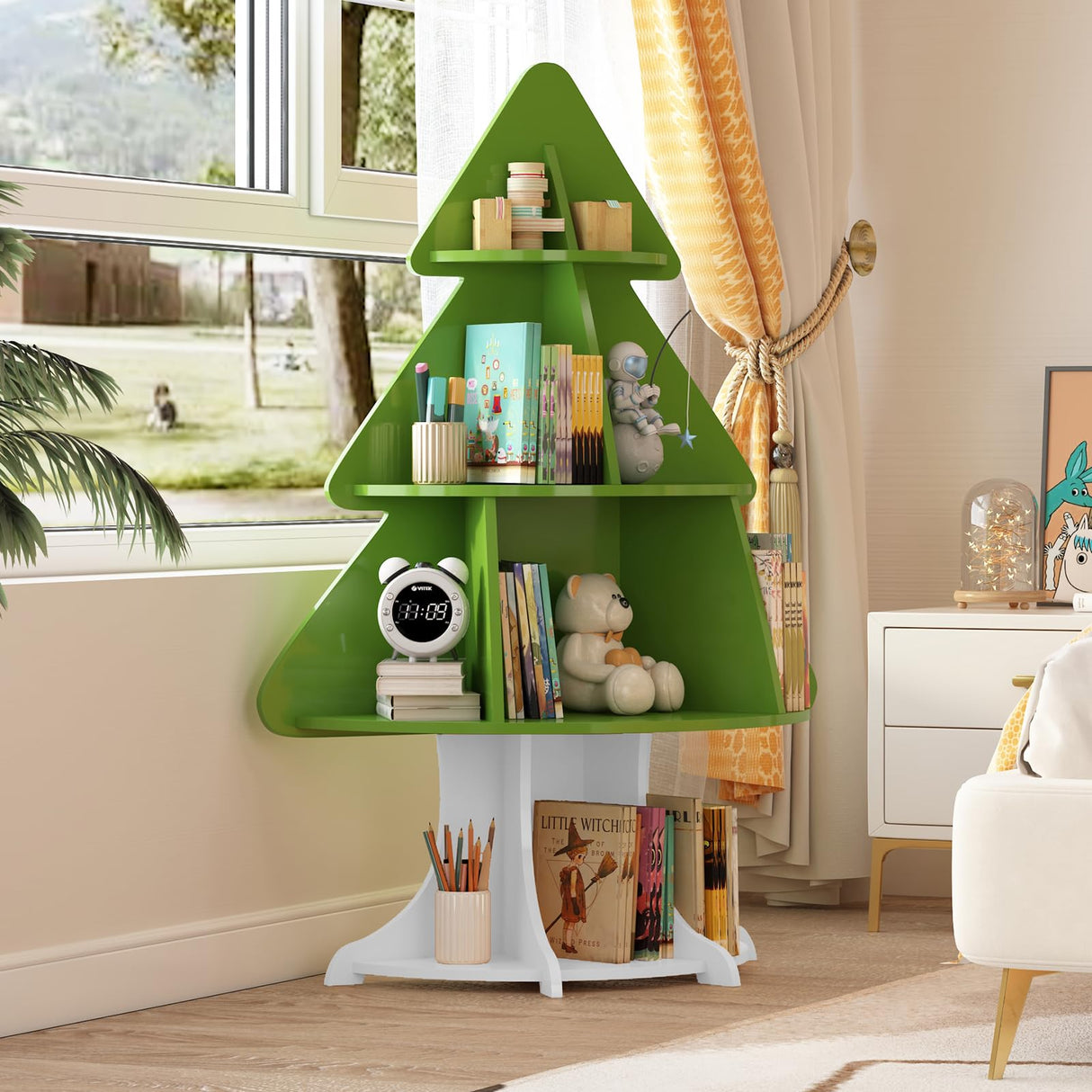 Christmas Tree Shelf Kids Bookshelf Toddler Bookcase 4-Tier Baby Book Rack Children