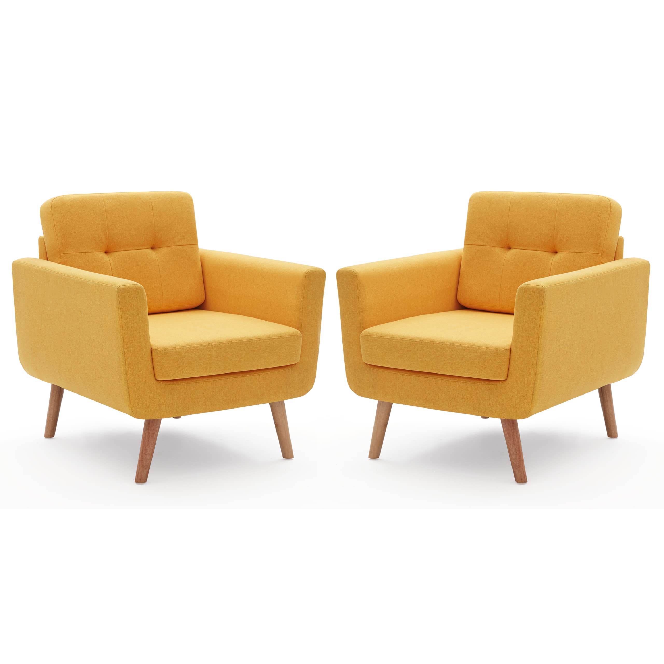 Linen Fabric Accent Chairs Set of 2, Mid Century Modern Armchair for Living Room