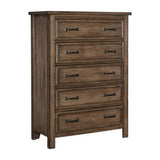 52 Inch Tall Dresser Chest, 5 Drawers, Metal, Light Wood, Brown