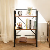 Rustic Bookshelf, 3 Tier Real Wood Bookshelf, Metal Book Shelf for Storage, Black Bookcase, 12.6" D x 23.62" W x 36.61" H