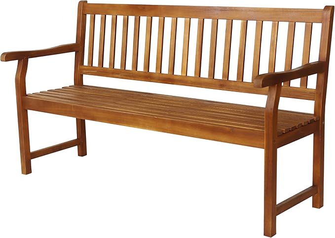 BNH101A Laurel 59.1" 3-Seat Slat-Back 600-Lbs Support Acacia Wood Outdoor