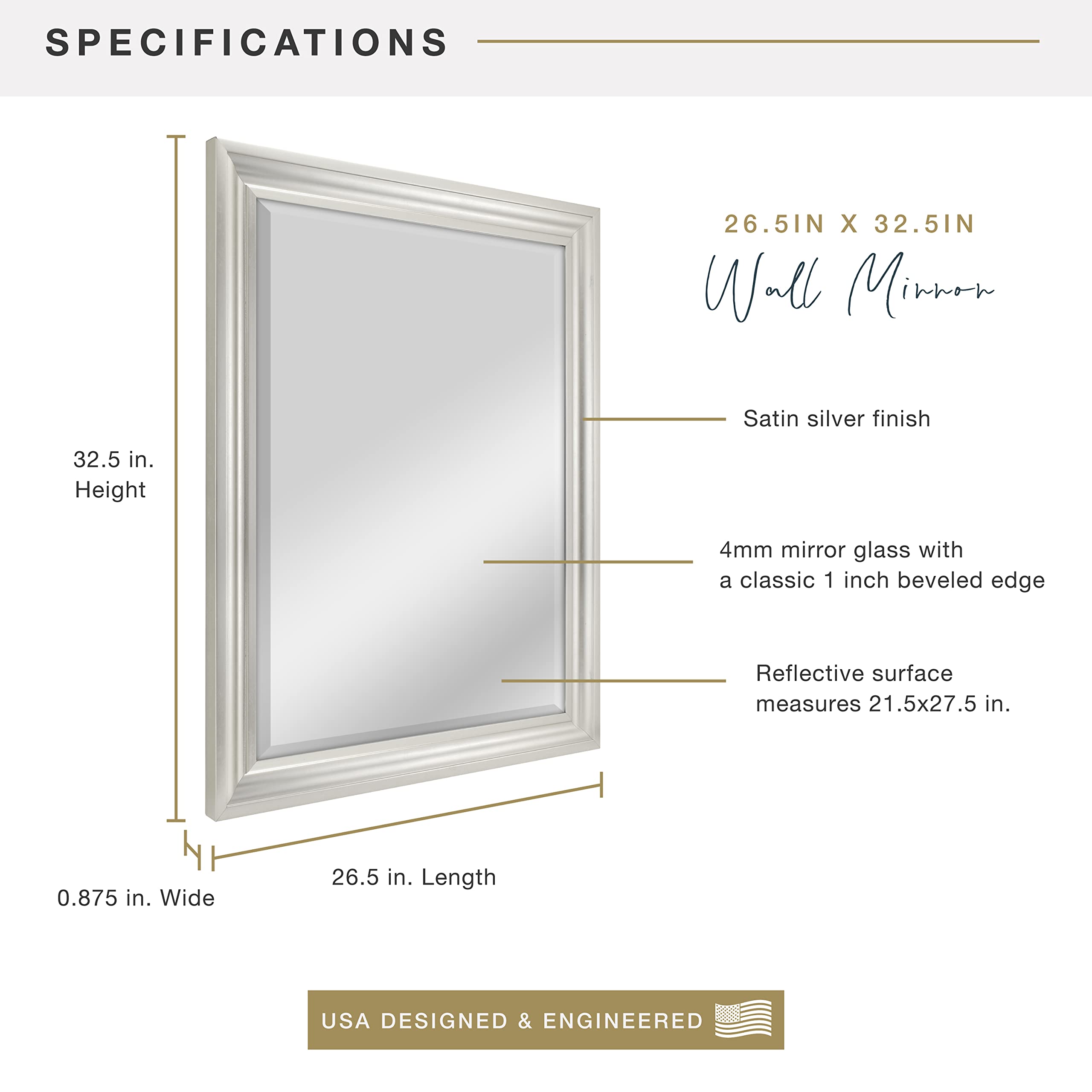 Large Wall Mirror, Modern Rectangle Mirror Home Decor for Living Room, Bedroom