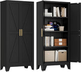 61" Tall Farmhouse Metal Pantry Cabinet, Kitchen Pantry Storage Cabinets