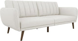 Brittany Sofa Futon, Premium Linen Upholstery and Wooden Legs, Blue Linen