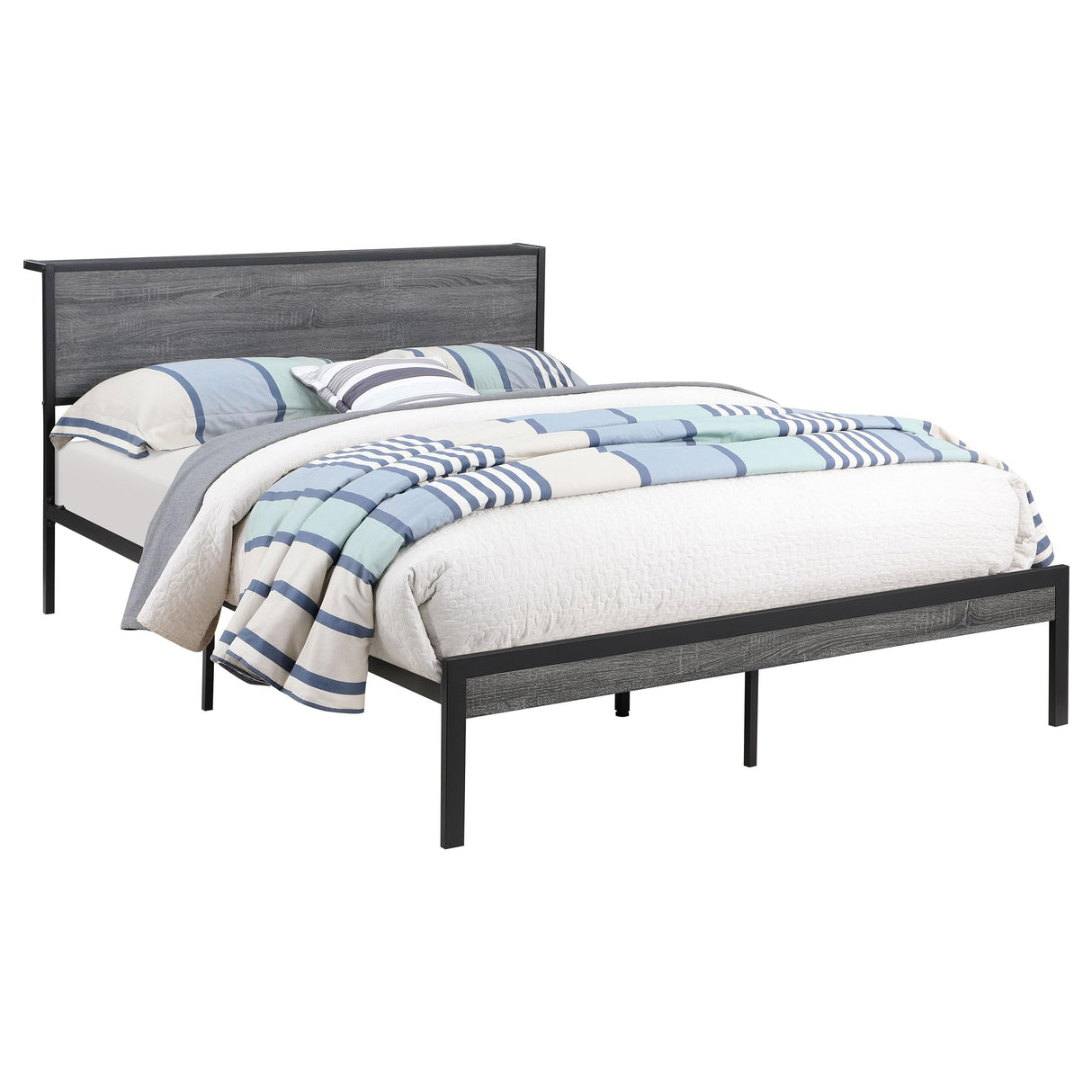 Ricky Rustic Wood Full Size Panel Bed Frame Platform Bed 38-inch Headboard Grey