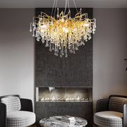 Gold Crystal Chandelier for Dining Room, Modern Raindrop Tree Branch Chandelier,
