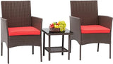 3 Piece Outdoor Furniture Set Patio Gray Wicker Chairs Furniture Bistro Conversation Set 2