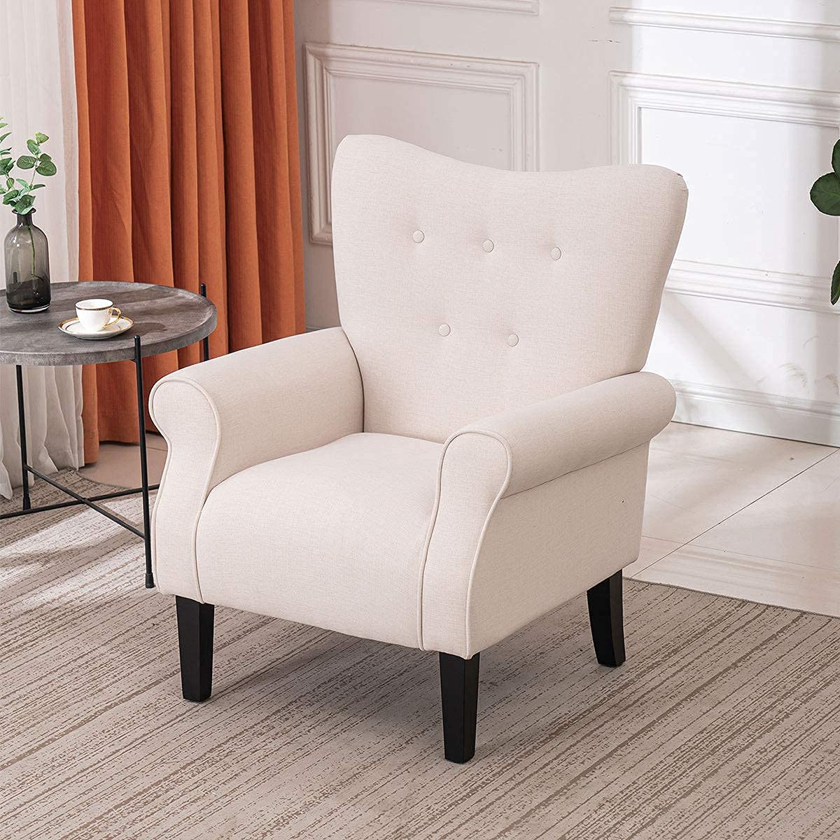 Modern Accent Chair,High Back Armchair,Upholstered Fabric Button Single Sofa
