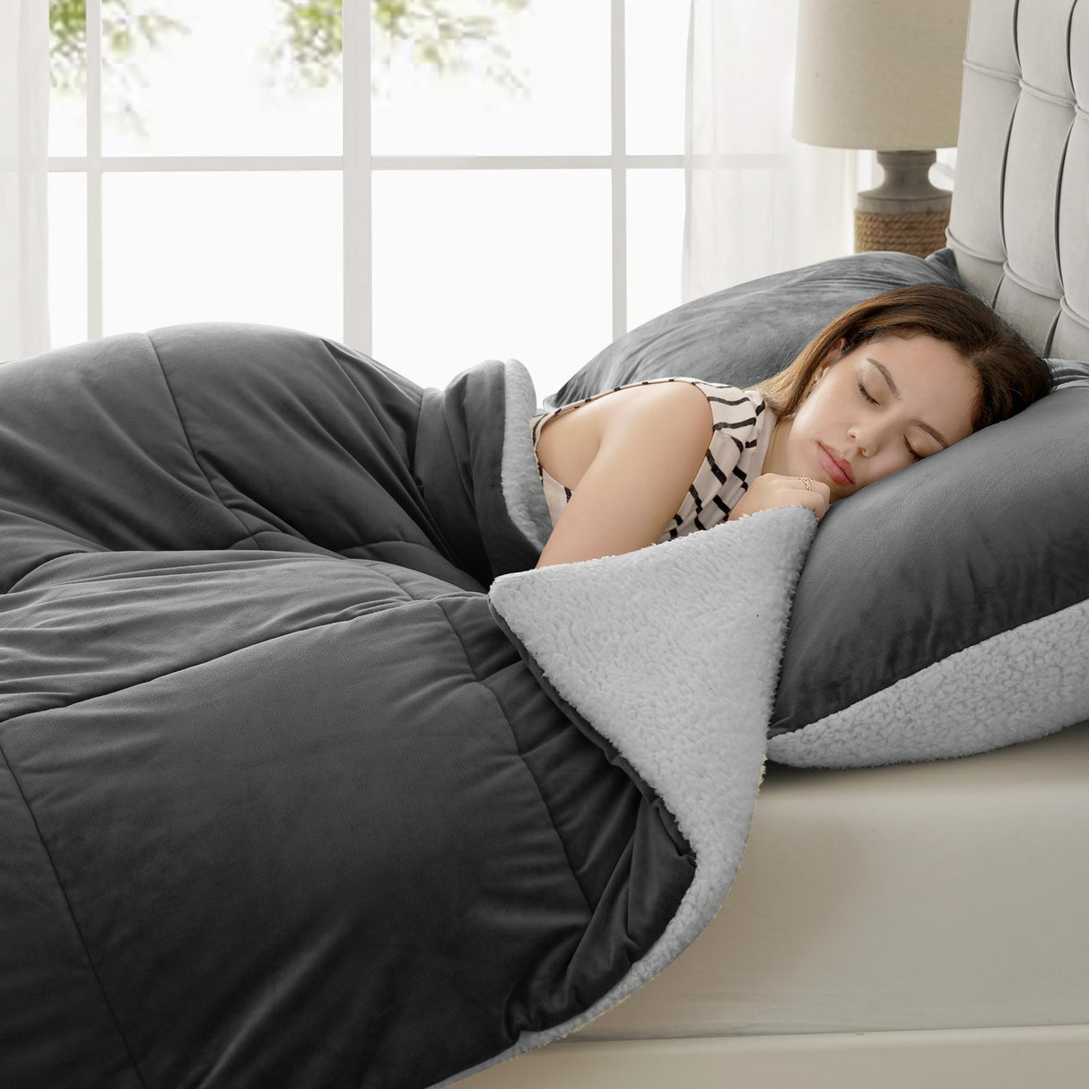 Queen Comforter Set Micromink Sherpa Comforter 3 Piece Ultra Soft Plush Down Alternative Bedding