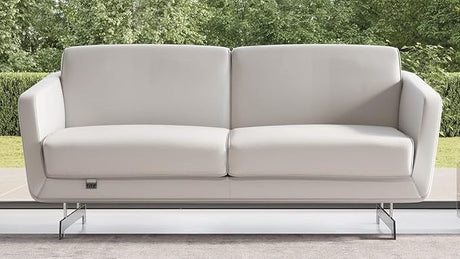 Furniture Modern Armondo Sofa in Two Tone White Microfiber Leather and Grey Accent