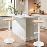 Modern Bar Stools Set of 2, Swivel Adjustable Height Bar Stool Counter Height, 23''-32'' Backless Bar Stools with Wooden Seat, Wood Bar Stools for Kitchen Island Bar Dining Room (White