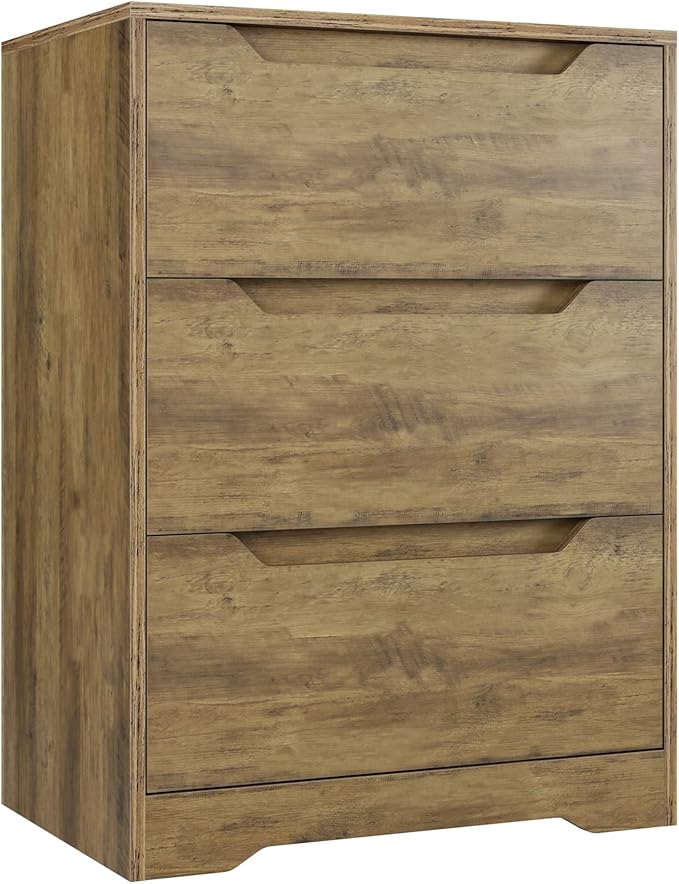 Modern 3 Drawer Dresser, Wood Chest of Drawers with Storage, Tall Nightstand