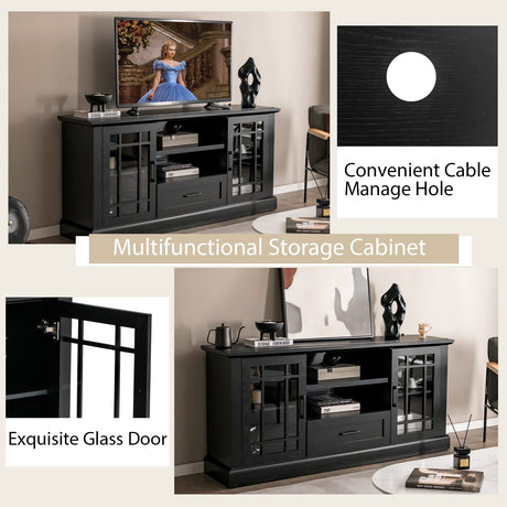 Farmhouse TV Stand for TVs up to 70 Inch, Tall TV Console w/2 Glass Doors