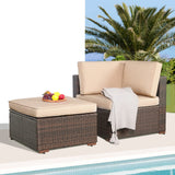 2-Piece Patio Furniture Sofa Set, Outdoor Sectional Sofa, All-Weather Brown PE Wicker