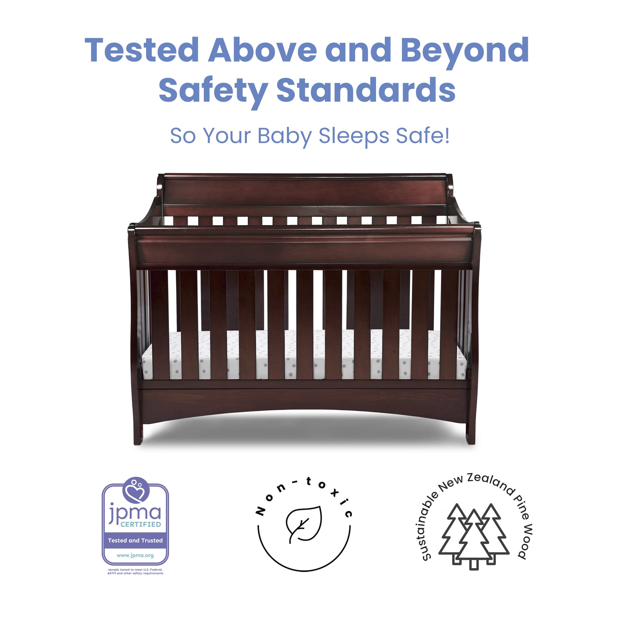 Delta Children Brooks 6-in-1 Convertible Crib, Bianca White + Simmons Kids Quiet Nights Breathable Crib Mattress with Removable/Machine Washable Cover (Bundle)