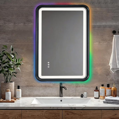 60 x 36 LED Bathroom Mirror RGB Backlit, Lighted Bathroom Mirror for Wall WRGB Backlit