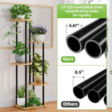 Simple Trending Plant Stand Indoor, 5-Tier Wood Flower Pot Plant Shelf for Multiple Tall Metal Flower Holder for Patio Garden Living Room Balcony Bedroom, Black