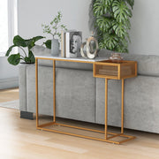 Console Table with Storage - Gold Sofa Table with Storage Basket, Sturdy Metal Frame,