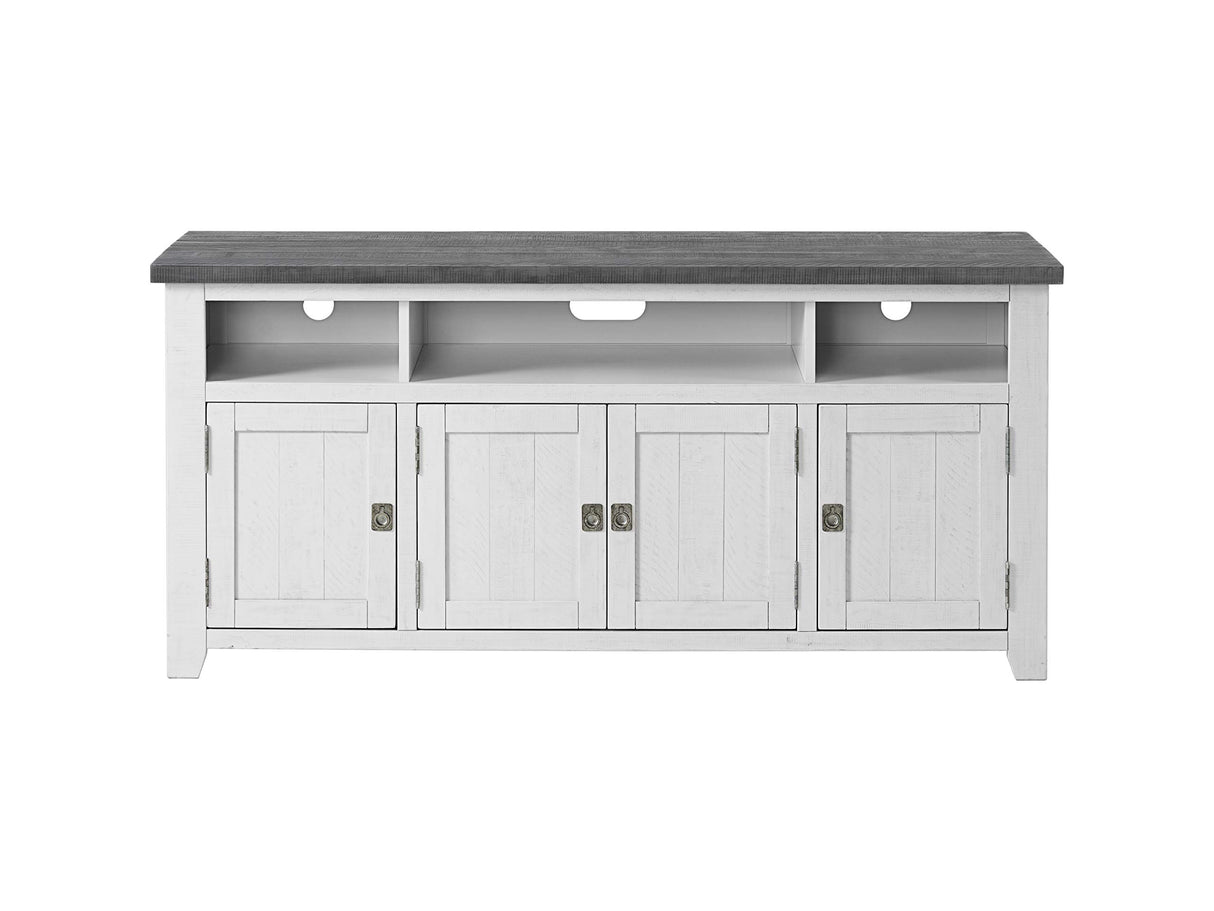 Foundry 65" TV Stand, White Stain with Grey Top