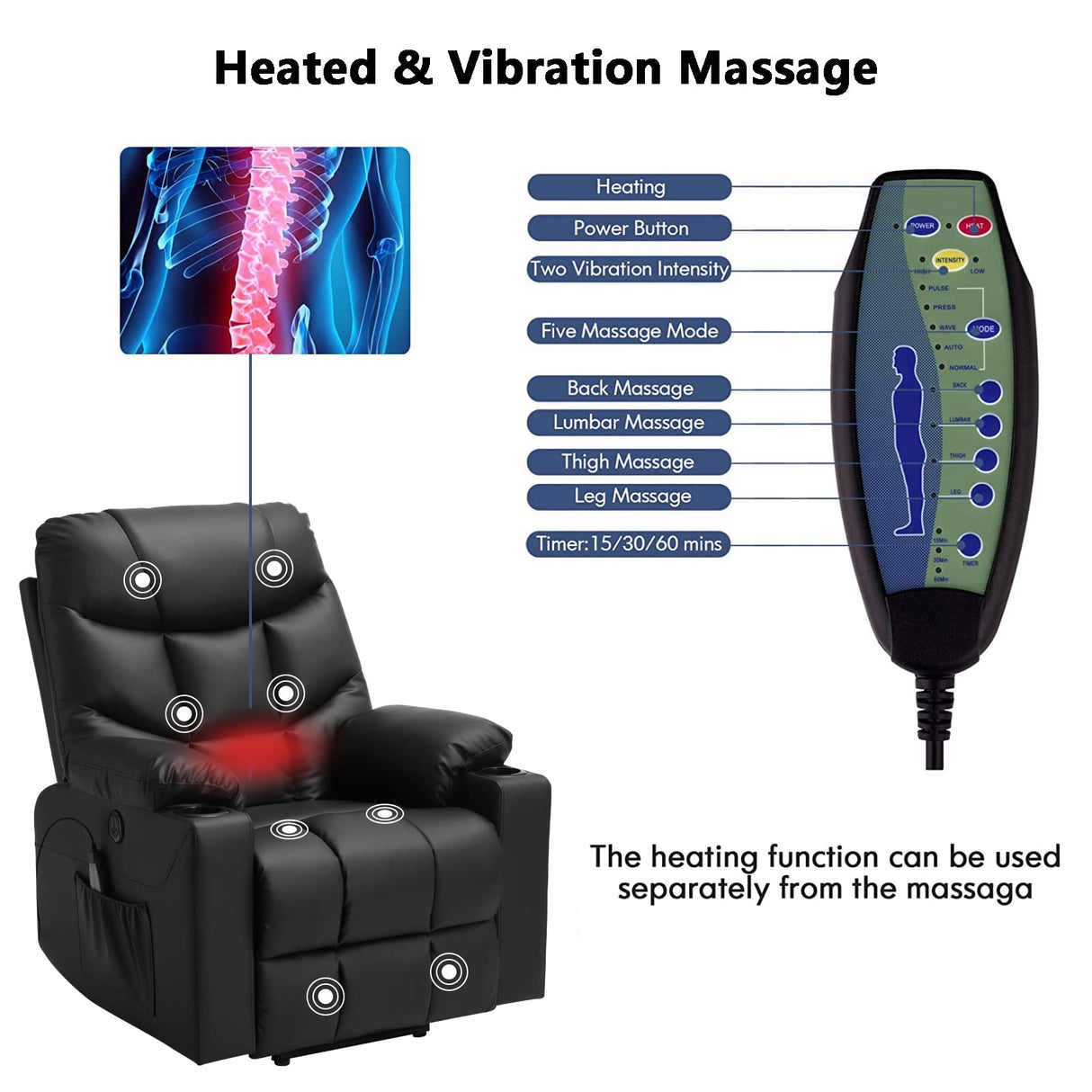 Power Lift Recliner Chairs for Elderly with Massage & Heating