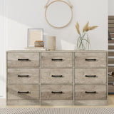 9 Drawer Dresser for Bedroom,Wood Chest of Drawers,Grey Dresser TV Stand with Steel Frame for Storage and Organization,Large Fabric Dresser for Kids Bedroom,Living Room,Nursery,Closet