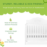 Rose 4-in-1 Convertible Mini Crib in White, JPMA Certified Baby Crib, Non-Toxic Finish,