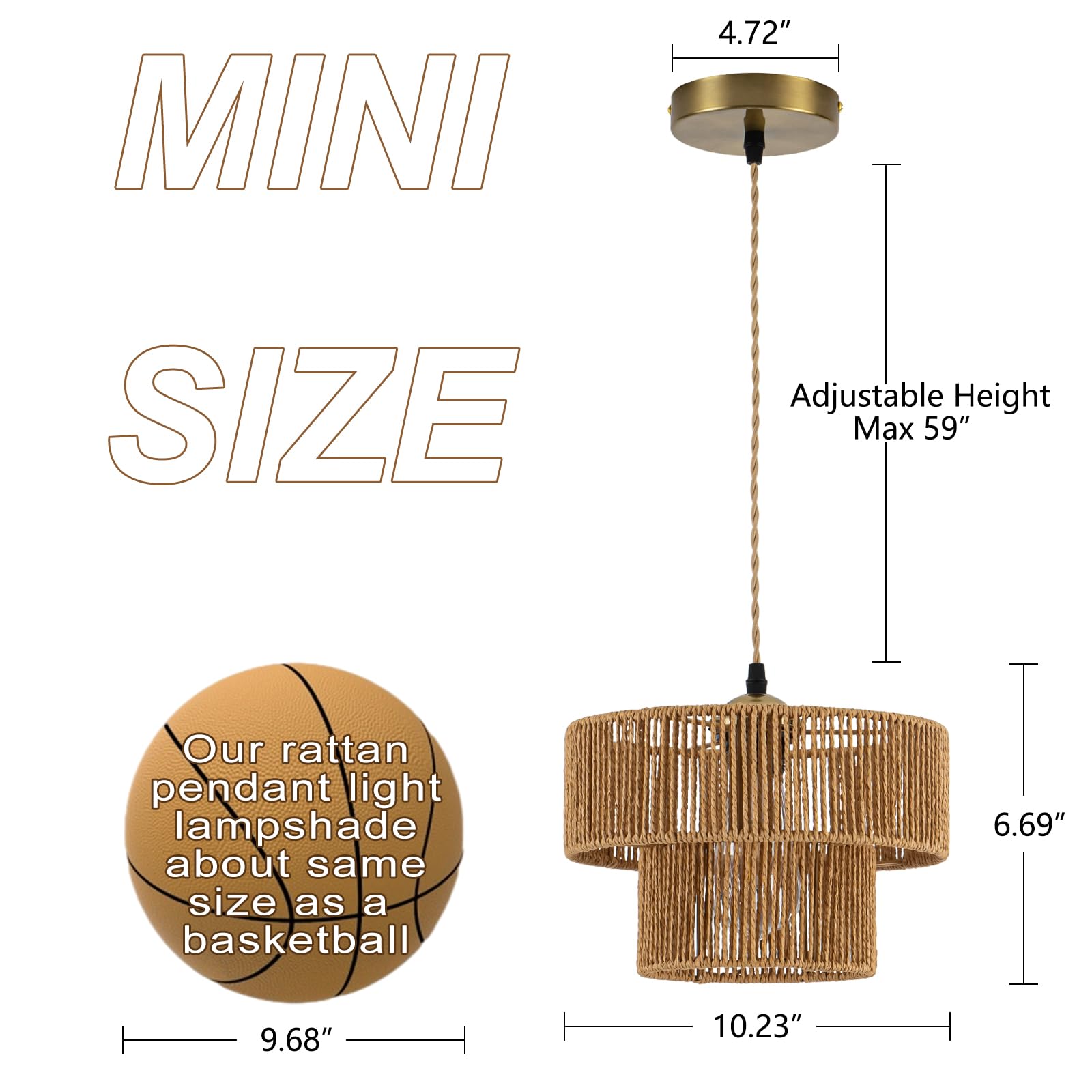 Farmhouse Rattan Pendant Light Fixture Vintage Boho Hand-Woven Bamboo Pendant