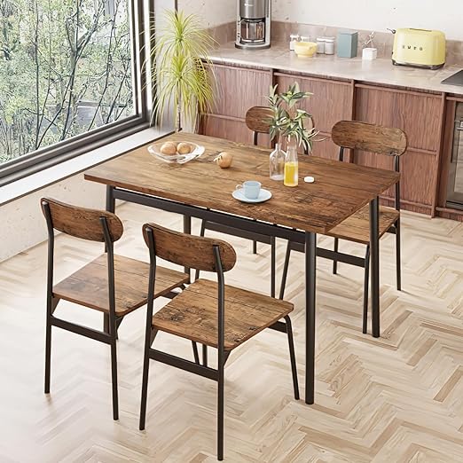 Kitchen Dining Table Set for 4, Modern Rectangular 5 Piece Dining Room Table