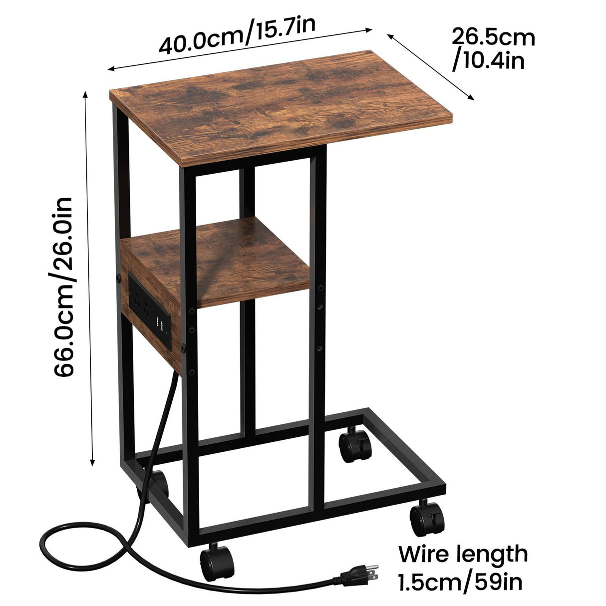 C Shaped End Table with Charging Station,Side Table for Couch