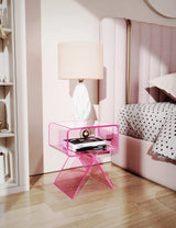 Nightstand Side Table Modern Design Clear Home Decor Display End Table for Living Room (Pink)