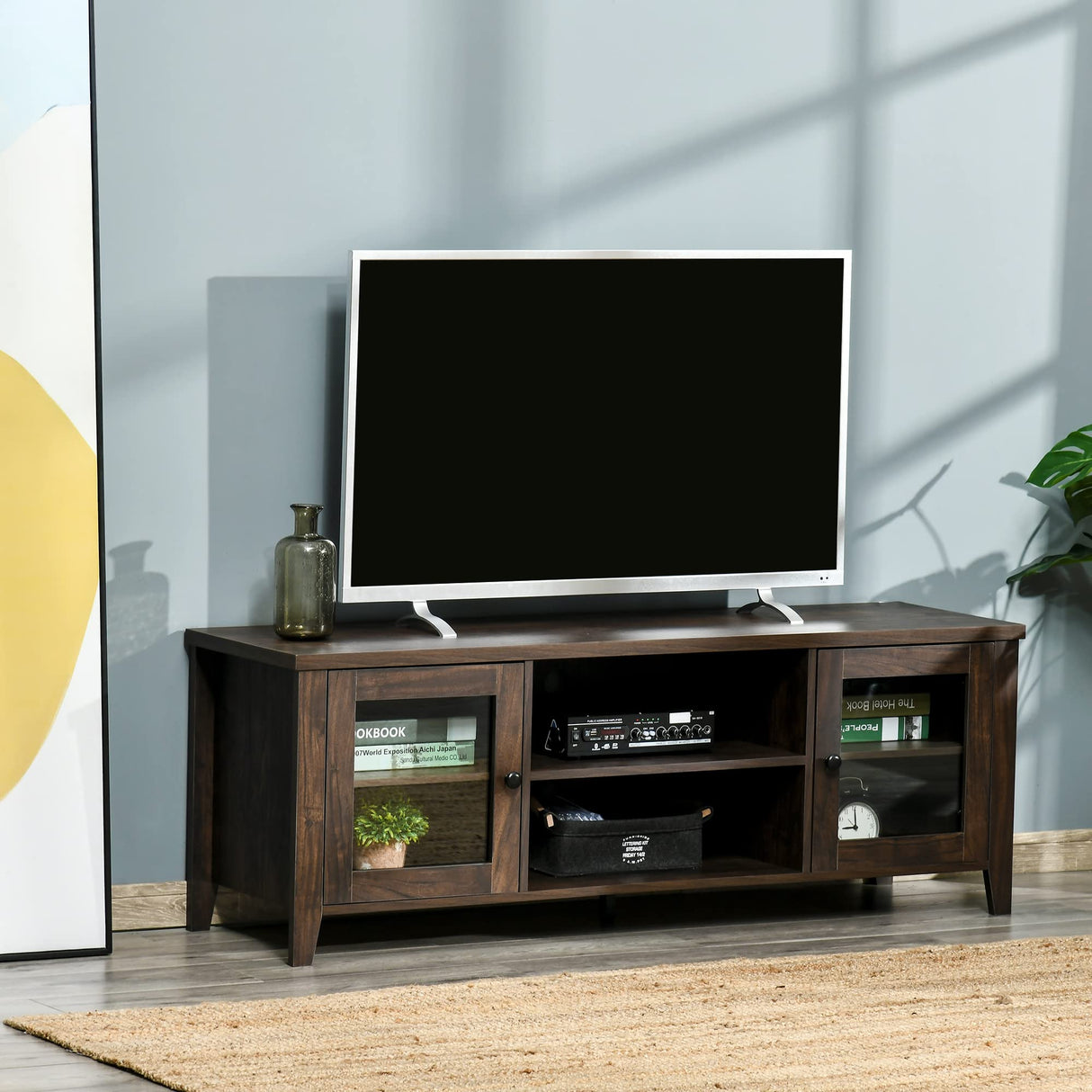 Modern TV Stand, Entertainment Center with Shelves and Cabinets for Flatscreen TVs