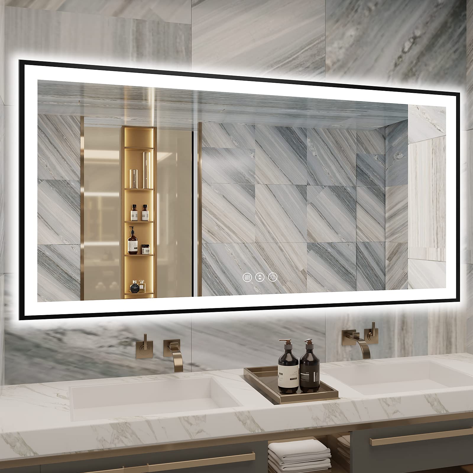 Bathroom Mirror With Lights - Black Aluminum Framed
