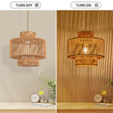 Rattan Pendant Light Fixture Boho Hanging Light Woven Rattan Ceiling Light Adjustable