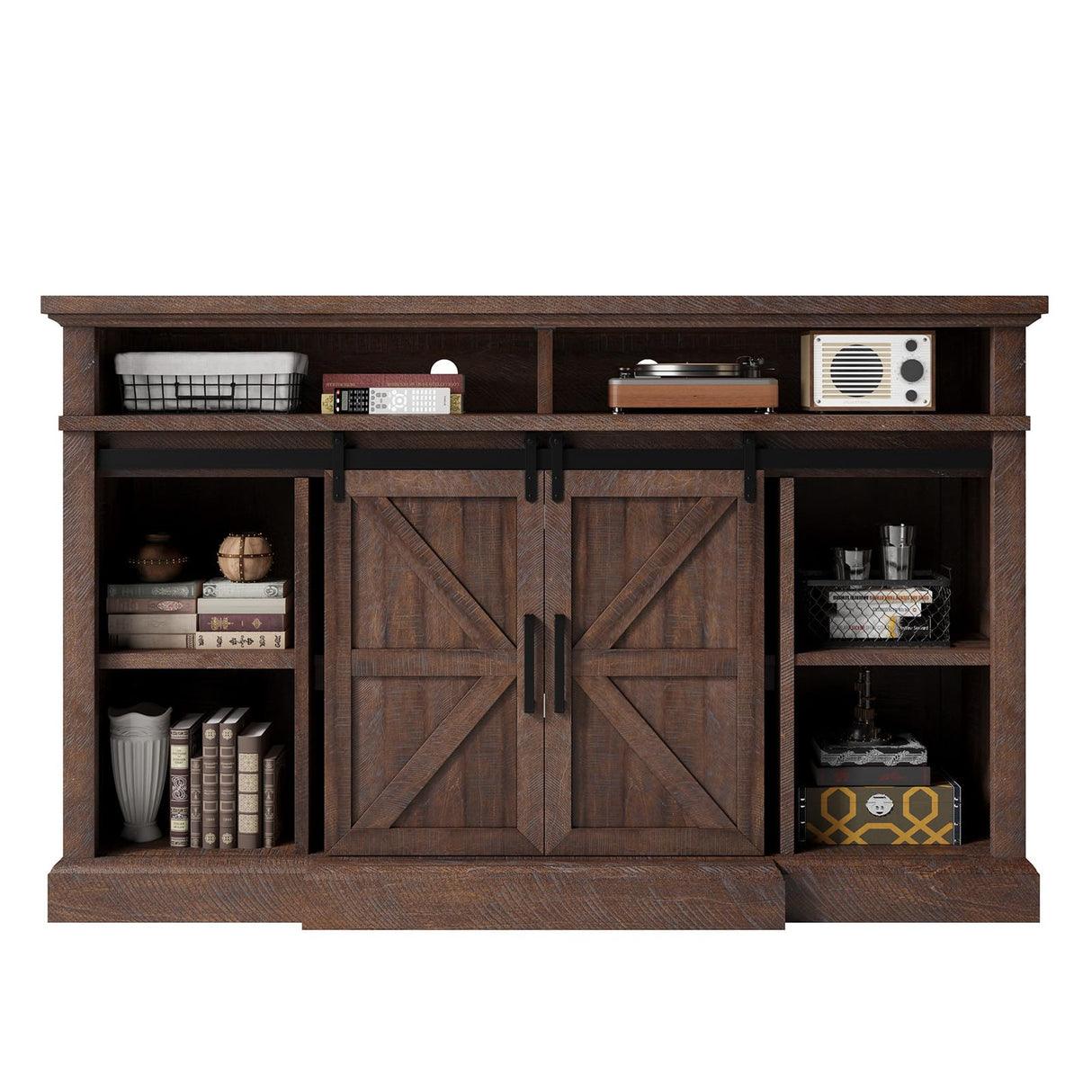 66" W Farmhouse TV Stand, Wood 40" H Tall Entertainment Center