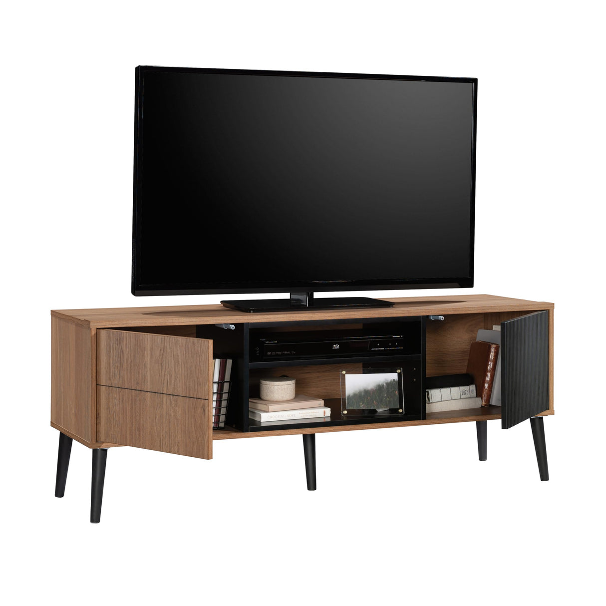 Sauder Ambleside Modern TV Credenza, L: 55.91" x W: 15.67" x H: 20.87", Serene Walnut