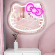 Hello Kit Vanity Mirror with Light, Dimmable LED Anime Neon Sign