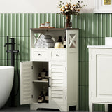 Farmhouse Storage Cabinet, Bathroom Floor Cabinet with Doors and Drawers