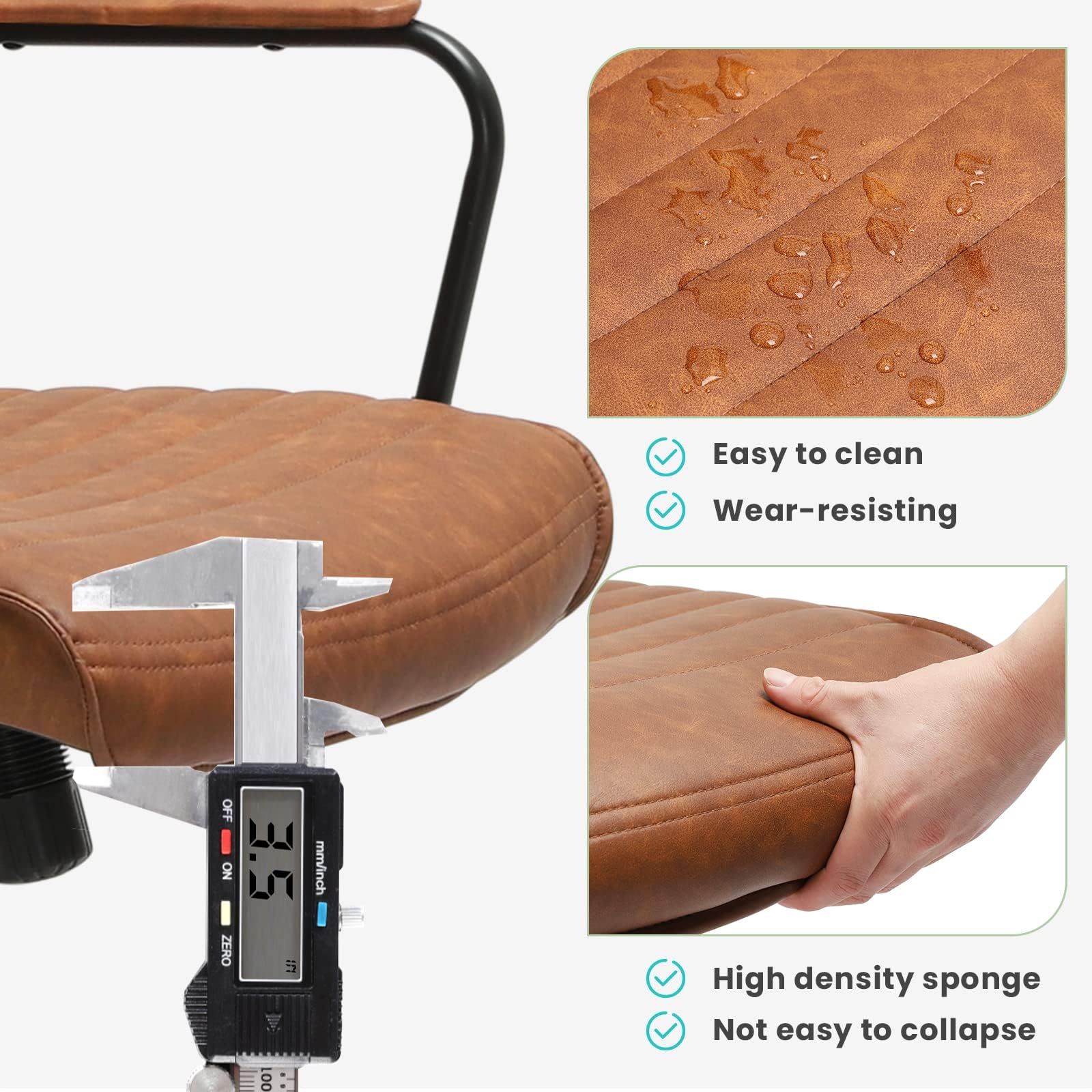 Brown Leather Executive Office Chair - Adjustable Mid-Back Swivel Desk Chair