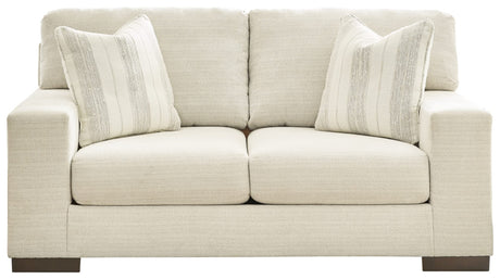 Maggie Contemporary Upholstered Loveseat with Accent Pillows, Off-White