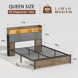 Queen Size Bed Frame With 2-tier Storage Headboard with 2 Storage Drawers and 6