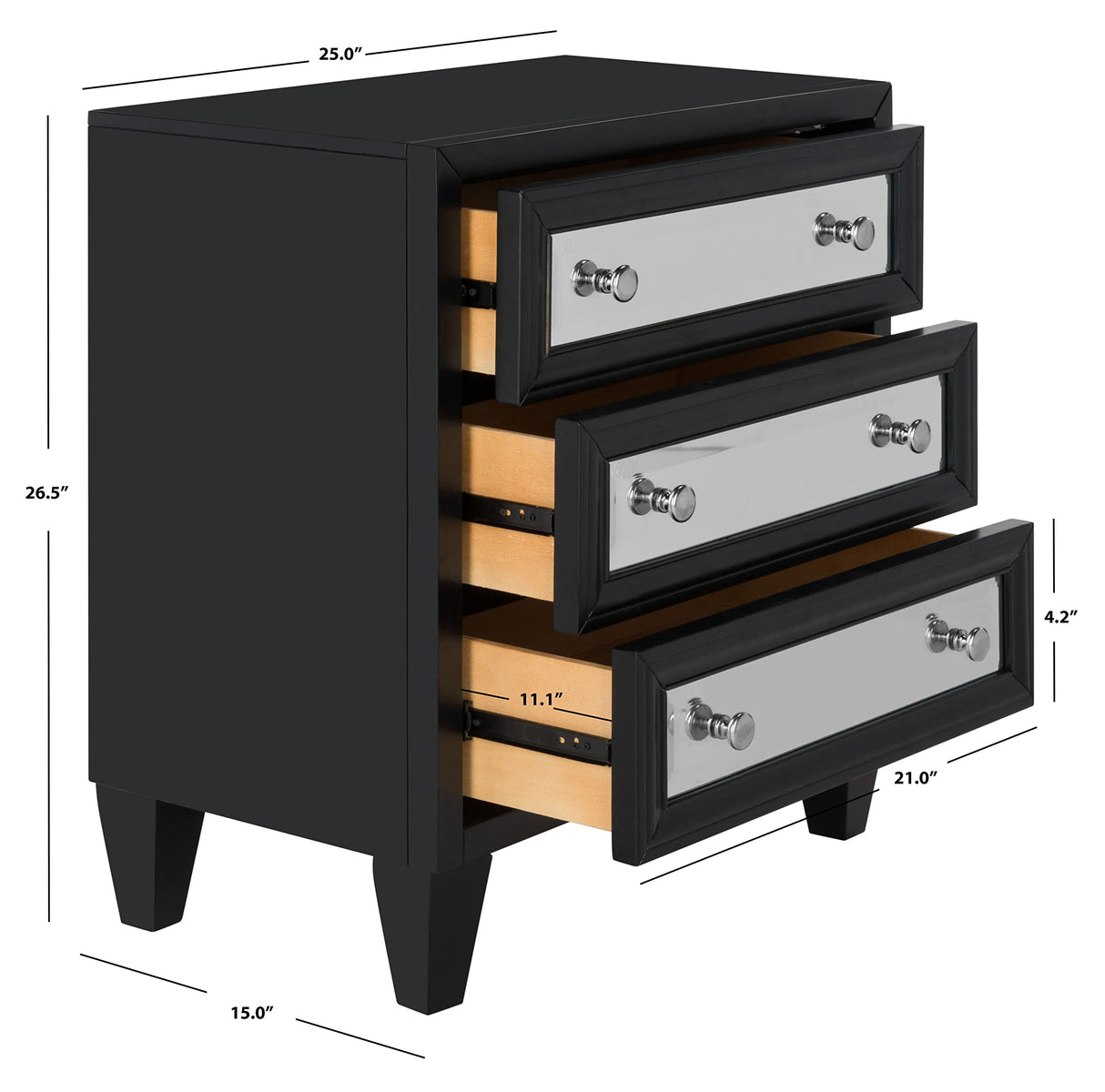 Home Marlon Black Mirrored 3-drawer Chest