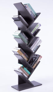 Basicwise Wooden 9-Shelf Tree Magazine CD Storage Bookcase, Gray