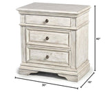 Highland Park Nightstand, Driftwood Finish, Nickle Hardware, 2 USB Charging Ports, 2 Full Size Drawers & 1 Half Size Drawer, Bedroom, 28" L x 17" D x 29.5" H, White