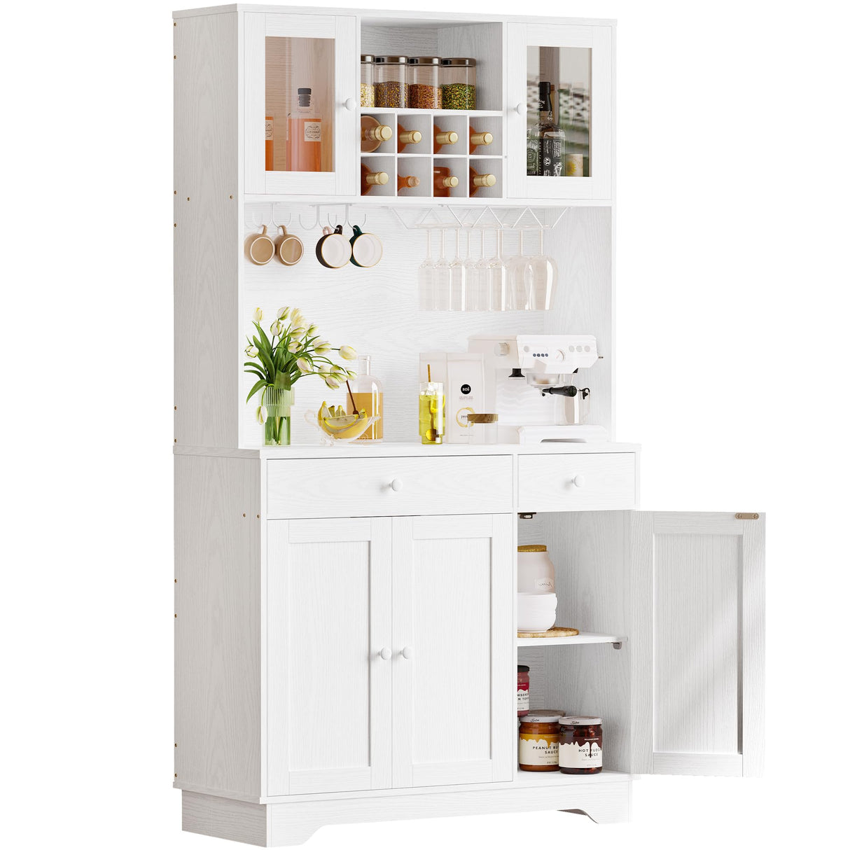 Kitchen Pantry Storage Cabinet 72" Height with Doors, Drawer, Adjustable Shelves,