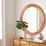 Mirrors 30 Inch,Wood Vanity Wall Rustic Mirror with Walnut Frame, Wooden Circle