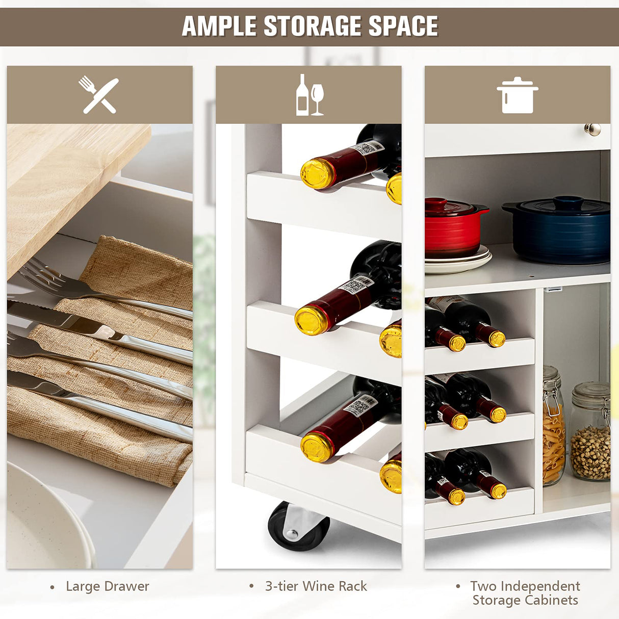 Kitchen Island Cart, Rolling Kitchen Trolley Cart