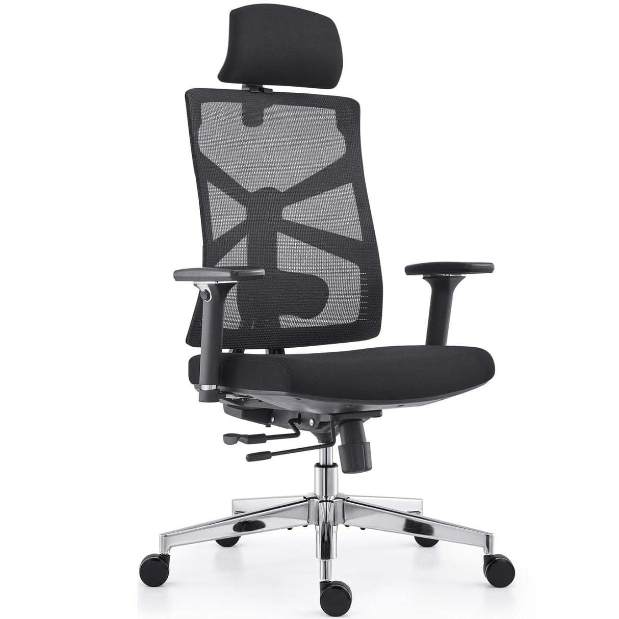 Ergonomic Office Chair with Adaptive Backrest, High Back Computer Desk Chair with 4D Armrests, Adjustable Seat Depth, Lumbar Support and 2D Headrest, Swivel Task Chair, Black