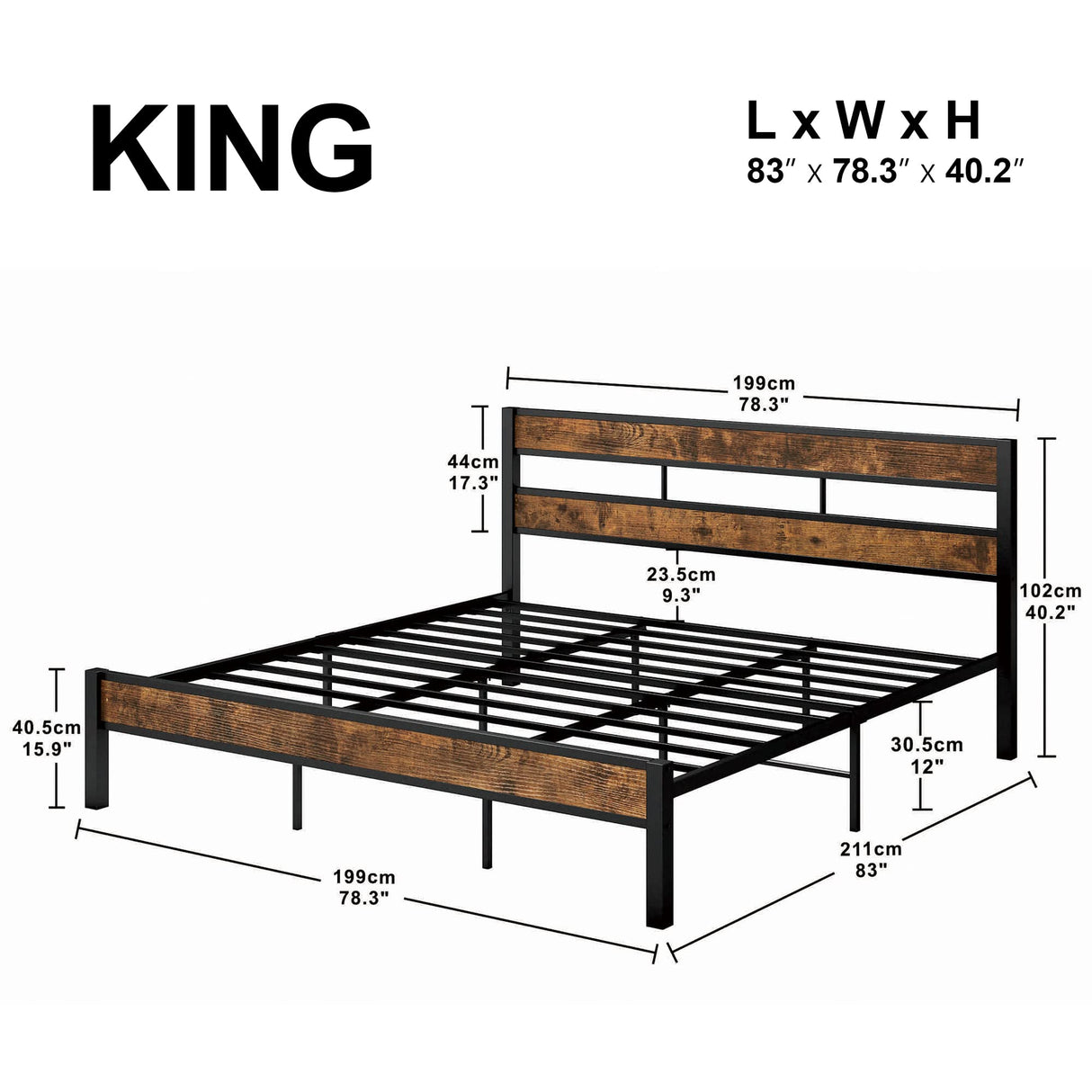 King Bed Frame and Headboard, Easy Assembly, Noise-Free, No Box Spring Needed
