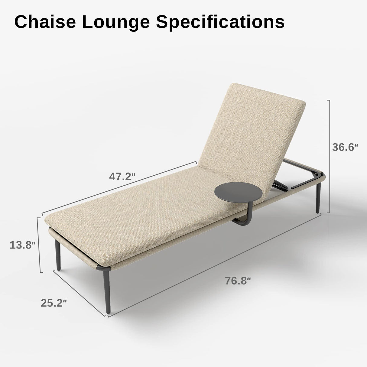 Beige Aluminum Chaise Lounge, Adjustable Patio Lounge Chair